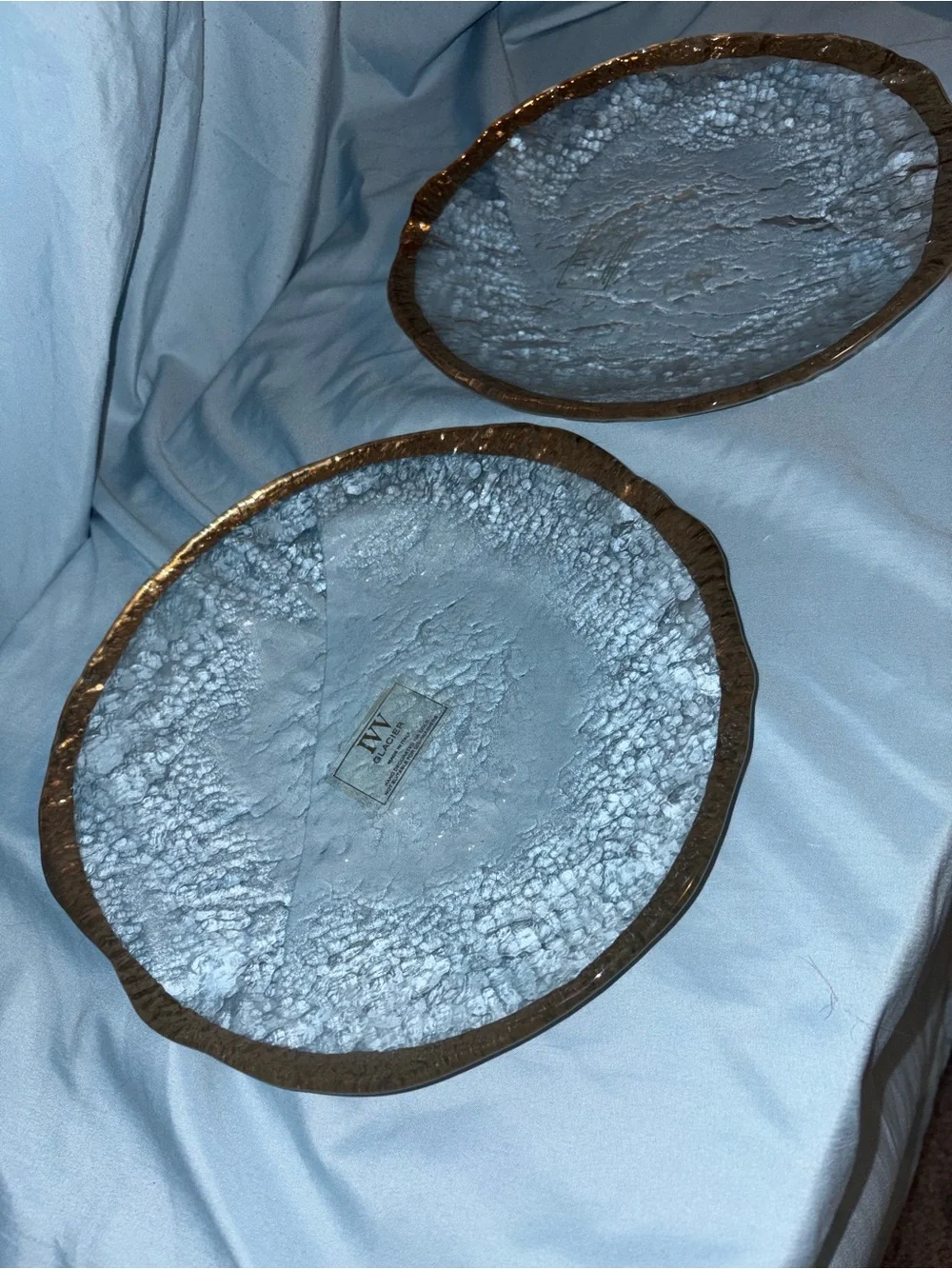 Set of 2 Vintage lVV Glacier Italy 10in Plates Art Glass 10k Gold Rim